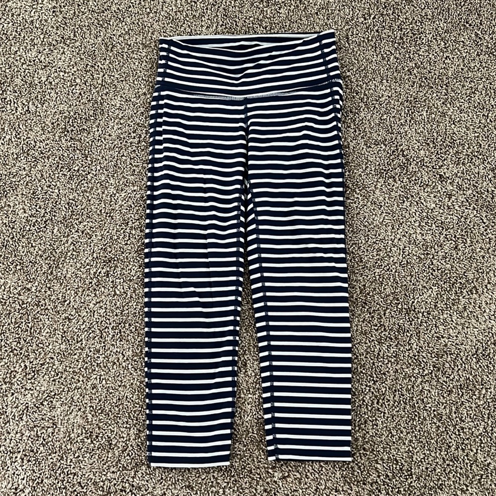 Athleta Navy and White Striped Capri